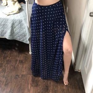 Navy & White Polka Dot Maxi Skirt